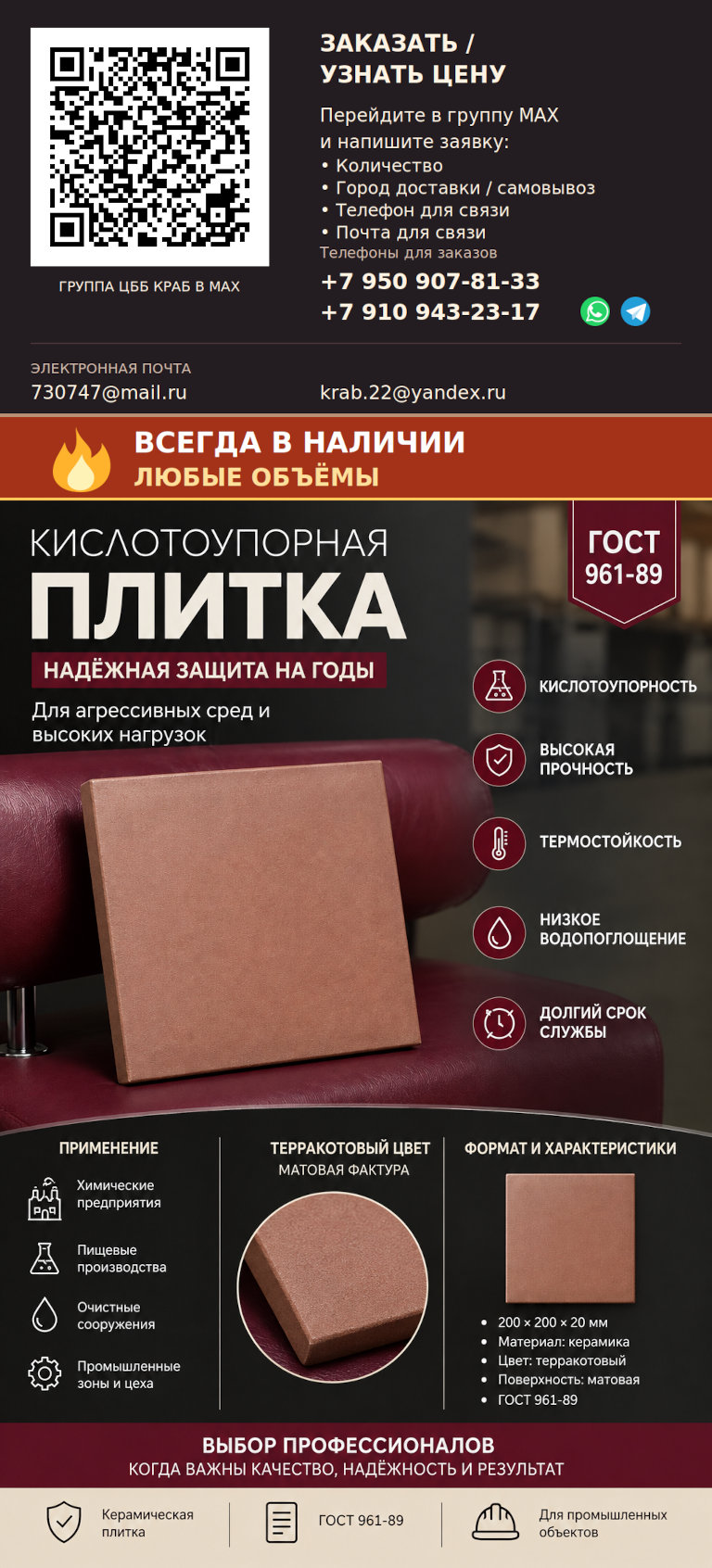 Плитка кислотоупорная